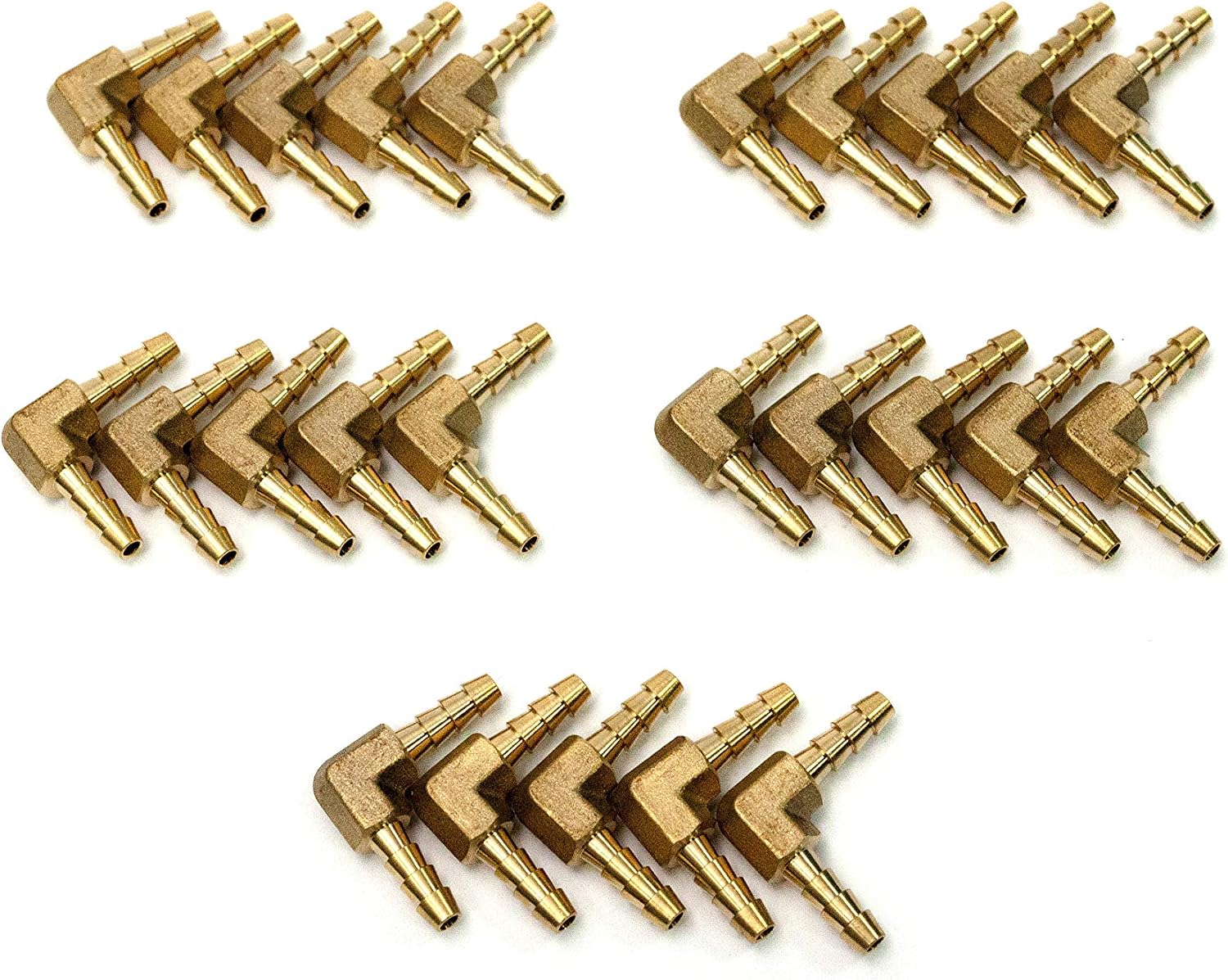 LTWFITTING 90 Deg Elbow Brass Barb Fitting 3/16-Inch x3/16-Inch(5mm) Hose ID Air/Water/Fuel/Oil/Inert Gases (Pack of 25)