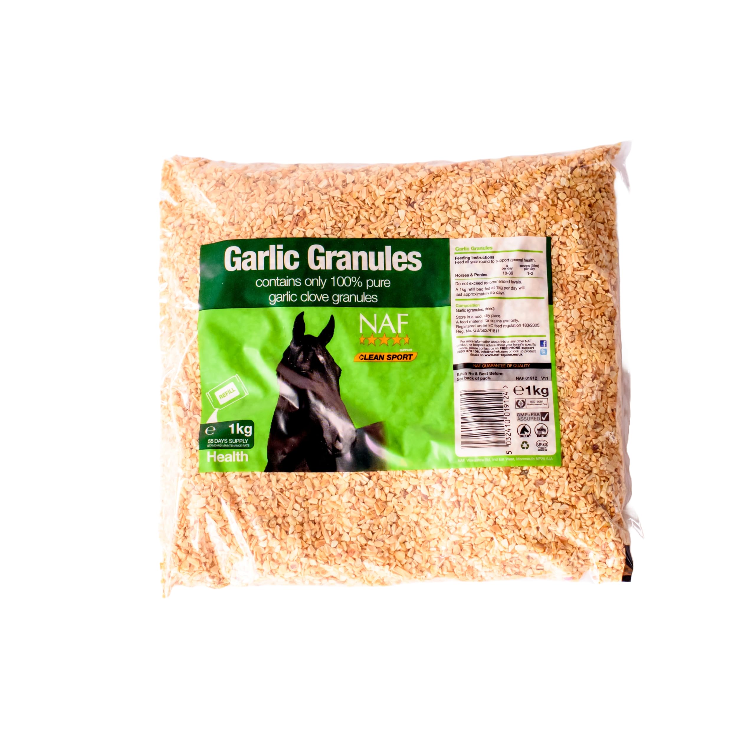 NAF Garlic Granules Refill 1kg – 100% Pure Garlic Supplement for Horses – Supports Respiratory Health, Circulation & Immune System – Natural Feed Additive