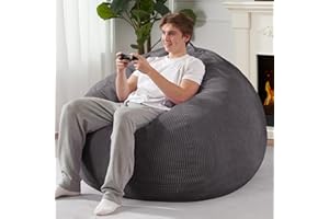 Homguava 3.5FT Bean Bag Chair: Teardrop Bean Bags with Memory Foam Filled, Compact Beanbag Chairs Soft Sofa with Corduroy Cover (Grey)