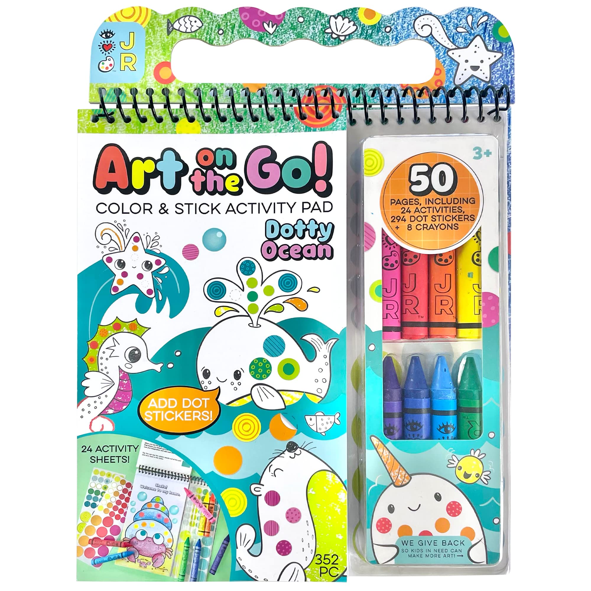 Bright Stripes Art on The Go Going Dotty Ocean Theme Travel Kit for Kids Ages 3+ | Compact Coloring Set with Crayons, Dot Stickers & Activity Book | Fun, Mess-Free Crafts for Toddlers and Preschoolers