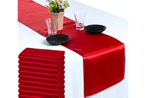 MDS-MEGADECORSUPPLY MDS Pack of 15 Satin Table Runners 12 x 108 Inch Long Charmeuse Sateen Bright Silk Smooth Table Runner for Thanksgiving Halloween Christmas Party Home Wedding Decorations - Red