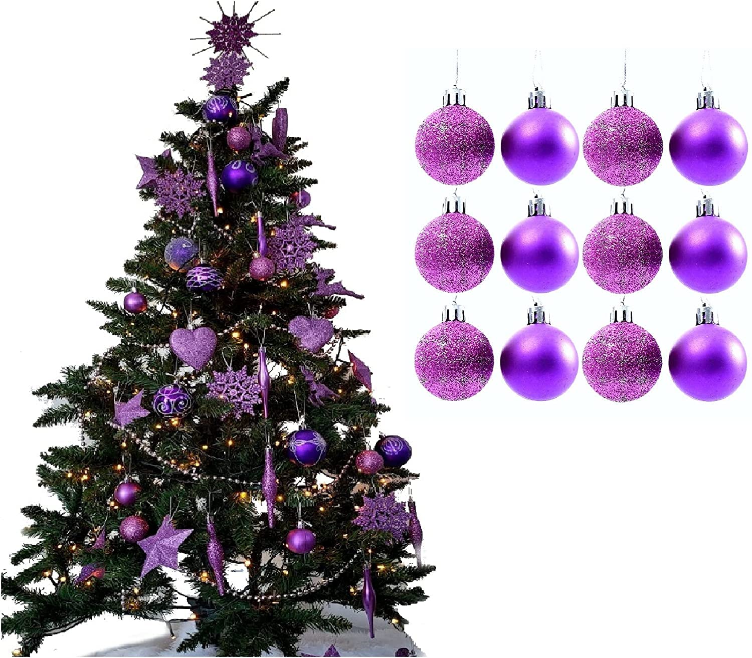 UKDeals direct® LILAC Collection CHRISTMAS DROPLET BAUBLES TREE DECORATIONS GLITTER MATT ICICLES (Pack of 12 x 38mm Baubles)