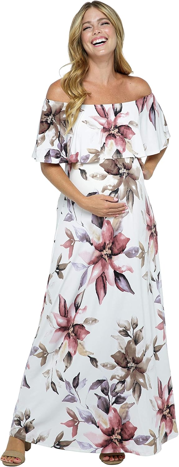 HELLO MIZ Women's Ruffle Off The Shoulder Maxi Maternity Dress - Made in USA at  Women’s Clothing store