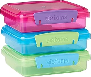 Sistema 41647 Lunch Sandwich Box mit kontrastierendem Clips, 450 ml, 3 Stück , farblich sortiert