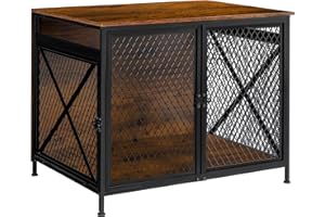 DWANTON Dog Crate Furniture, 31.5" L Three-Door Wooden Dog Kennel Indoor, Connectable Expansion, Wooden Dog Crate Table for Small/Medium/Large Dog, Dog House, Dog Cage Large, Rustic Brown