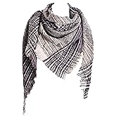 Wander Agio Womens Warm Scarf Triangle Shawls Winter Scarves Stripe Plaid Fichu Rough Surface