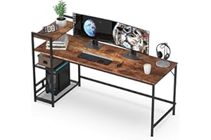 HOMIDEC Computer Desk, Writing Office Desk with Bookshelf, 63 Inch Study Laptop Table with 4 Tier DIY Storage Shelves, Modern