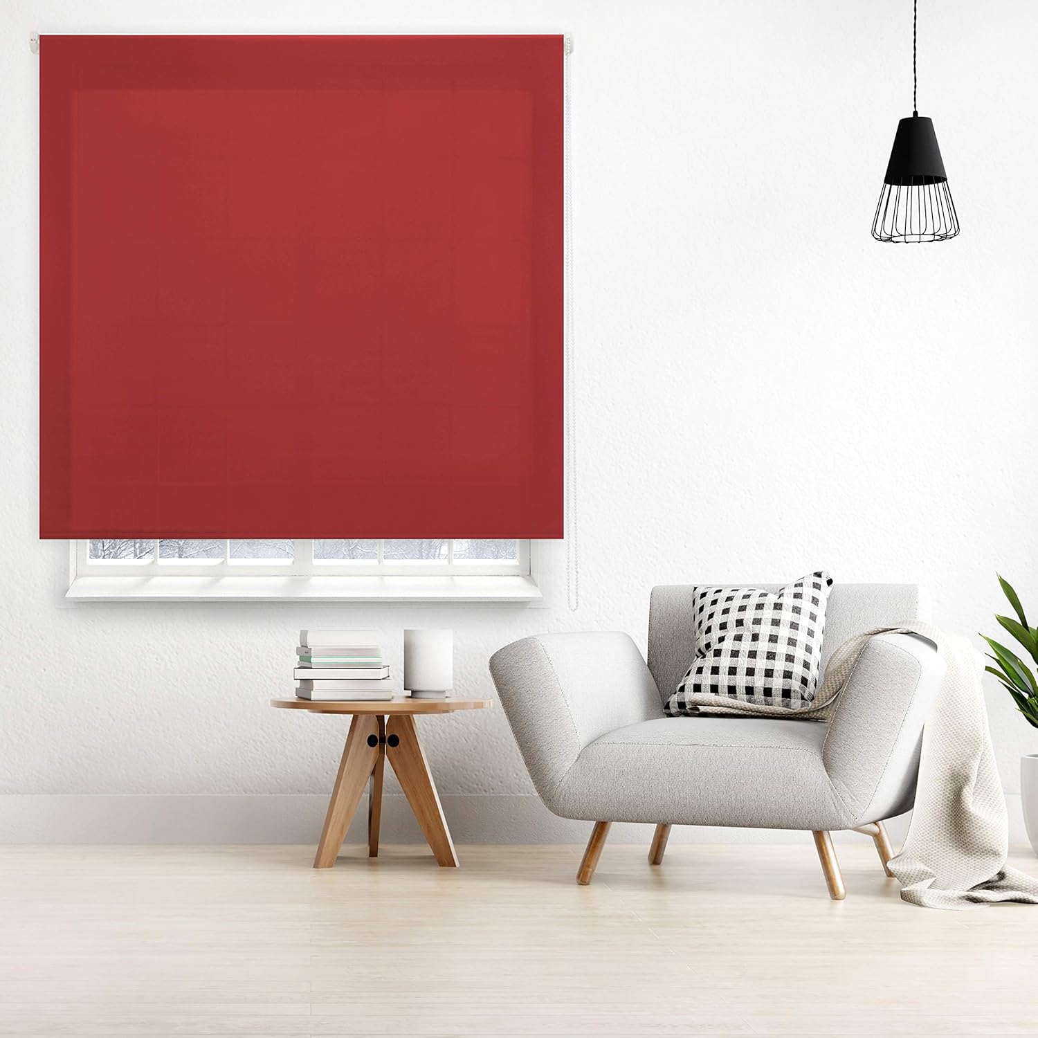 Blindecor Ara - Plain translucent roller blind, burgundy red, 100x175 cm (width x height), Rojo Burdeos, 100W x 175H cm - Image 3