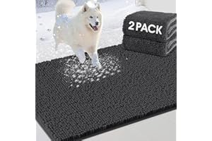 IM HOME 2 Pieces Muddy Door Mats for Dogs, 36" X 24" Chenille Absorbent Doormat, Trap Dirt Non Slip Heavy Indoor Doormat Soft Dog Bed Mat Front Inside Door Mat for Indoor Outdoor Entrance,Dark Grey
