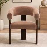 Immulize Modern Accent Chair, Barrel Armchair, U-Shaped Backrest, Brown | Barrel Accent Chair, Upholstered Arm Chair, Ergonomic Curved Back, Soft Chenille, Solid Wood Legs, Living Room, Bedroom