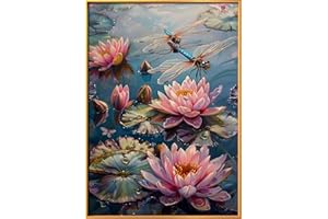 Leczany Cross Stitch Patterns Stamped Kit for Beginners | Embroidery Supplies DIY Craft Kit Starter Needlepoint for Adults or Kids | 11CT, 3 Strands | Lotus Pond Dragonfly 15.8x22.4 inches