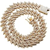 Halukakah Diamond Cuban Link for Men 20MM,18k Real Gold/Platinum Plated Gold Chain Iced Out 3 Row Diamonds Thorn Chain Bracelet/Necklace,Prong Set Lab Diamonds,with FREE Giftbox