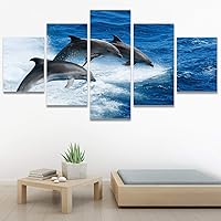 SIGNWIN 5 Panel Canvas Wall Art Modern Art Dolphin Expressive Marine Life Multicolor Nautical Photography Whale for Home Decorations Ready to Hang - 60