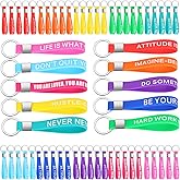 Blulu 60 Pcs Inspirational Quote Keychains Gift Silicone Rubber Key Rings Motivational Bracelet Key Chains with Inspirational Messages Thank You Teacher Gifts for Women
