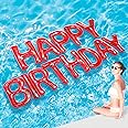 Shappy 20'' Happy Birthday Pool Large Floating Letter Balloons with Adhesive Dots Inflatable Pool Decorations for Summer Birthday Party