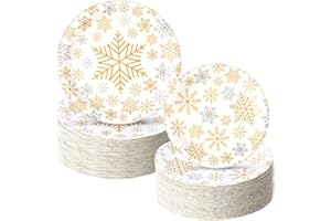 Yungyan 120Pcs Snowflake Paper Plates Christmas Party Plates Include 9 Inch Dinner Plate 7 Inch Dessert Plate Disposable for Wonderland Theme Xmas Winter Holiday Birthday Party (Gold,Delicate)