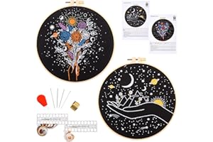 ARMINDOU Hand Embroidery Kit for Beginner Adults, Counted Cross Stitch Kits for Adults Beginners, Floral Stamped Embroidery Starter Needlepoint Kit, 2 Set Embroidery Supplies, 2 Hoops (Attached Video Tutorial)