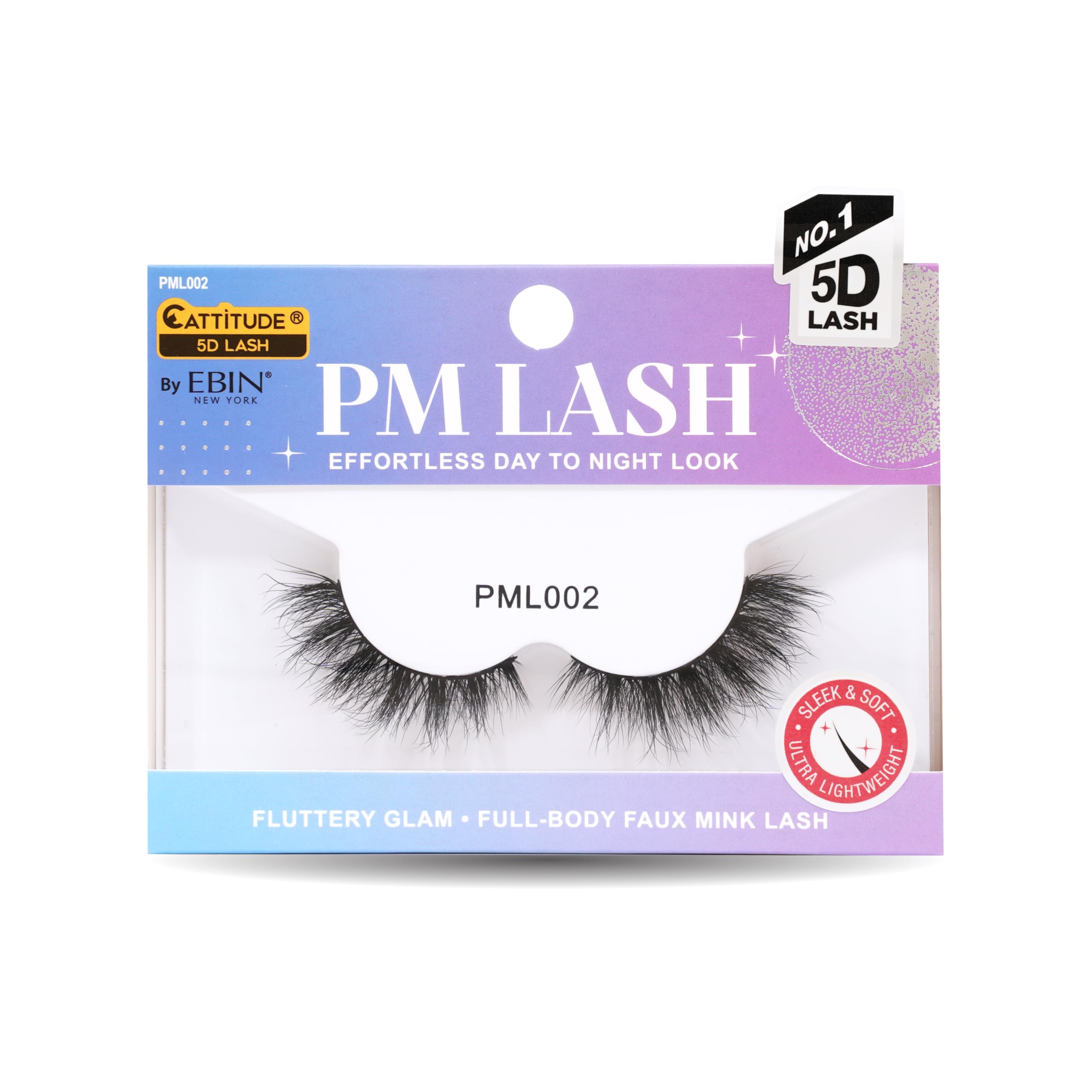 CATTITUDE 5D AM/PM False Eyelashes - Soft Glam Round Style, Soft Faux Mink & Ultra Lightweight, Invisible Clear Band, Easy to Apply, Reusable, Natural Everyday Evening Look, Cruelty Free