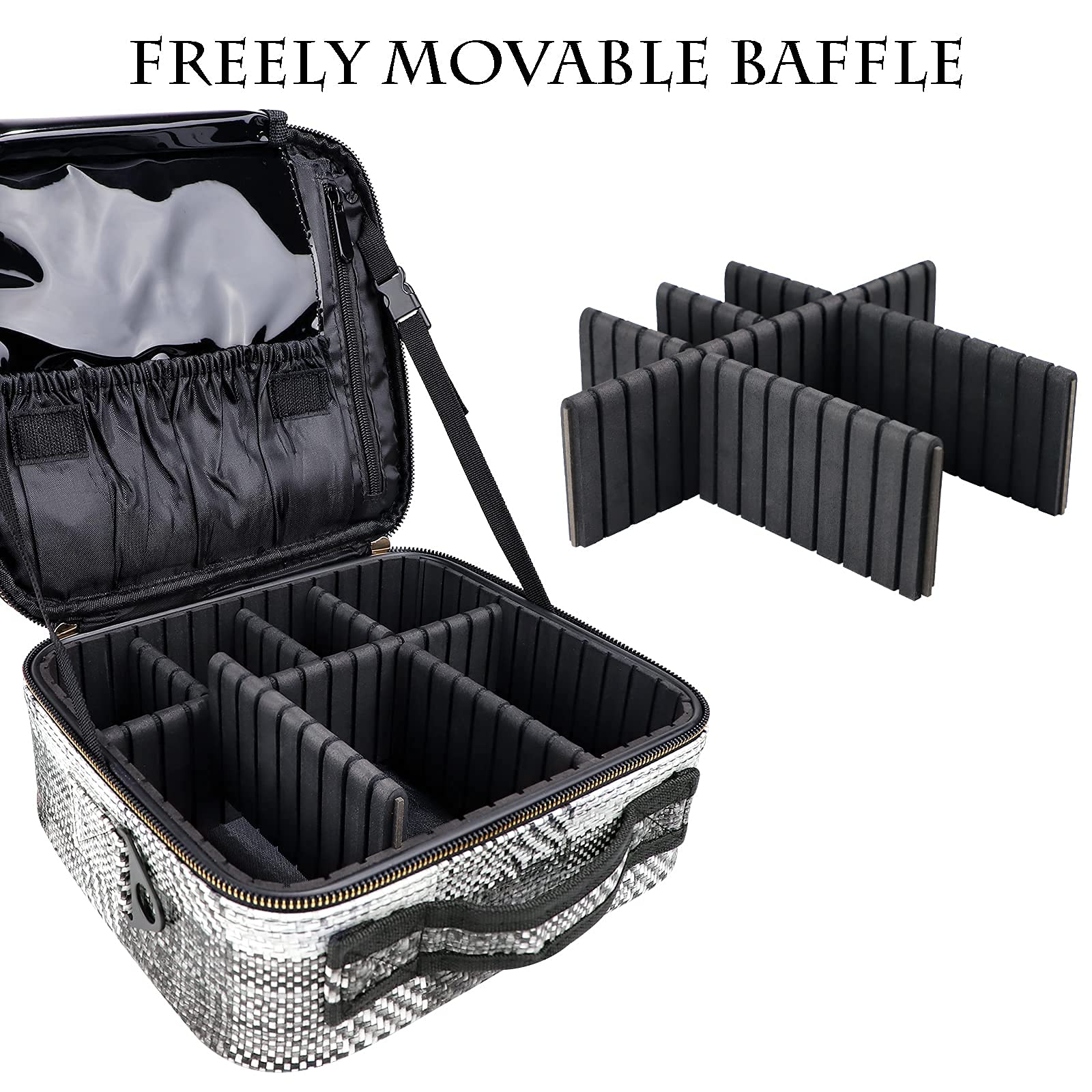 OEWOER Makeup Bag 2 Layers Cosmetic Organizer Case Portable Artist Travel Make up Storage Box with Shoulder Strap and Adjustable Dividers for Cosmetics Makeup Brushes Toiletry Accessories (Small)