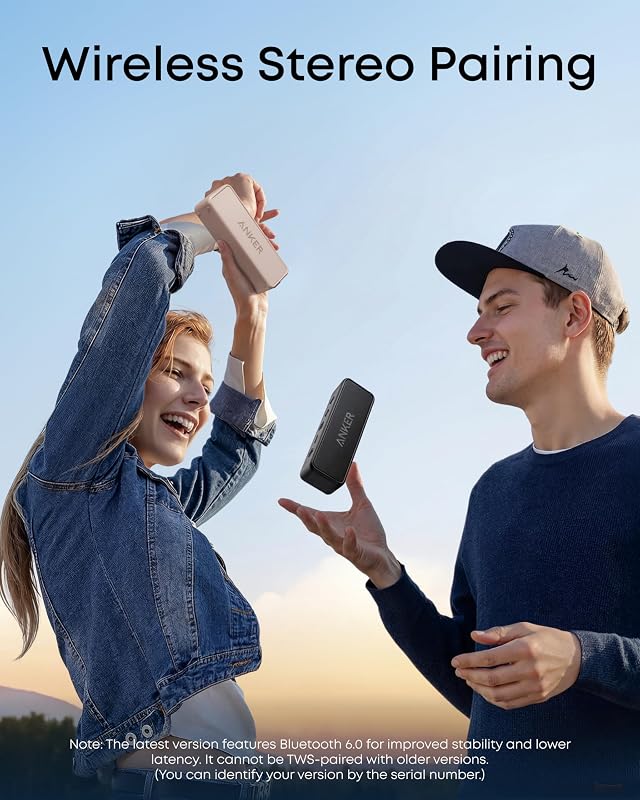 Alto-falante sem fio bluetooth anker soundcore 2, bateria de 24 horas, proteção à prova d'água ipx7, graves enormes com drivers de graves duplos