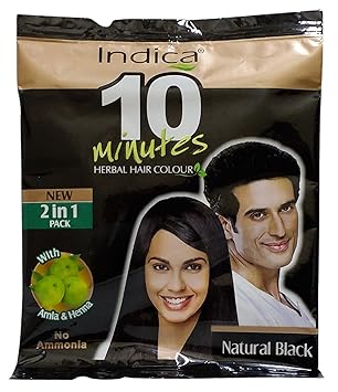 Indica 2 in 1 10 Minutes Herbal Hair Colour - Natural Black, 5g Pouch
