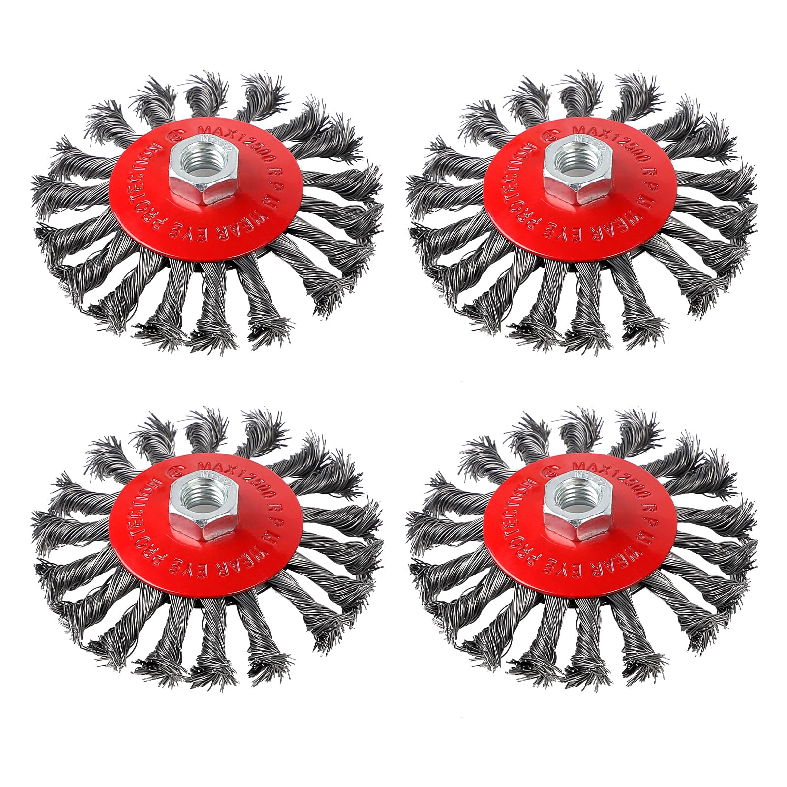 EXLECO 4 x M14 115 mm Wire Brush Angle Grinder Accessories, Steel Wire, Coarse Grit, 4 Count