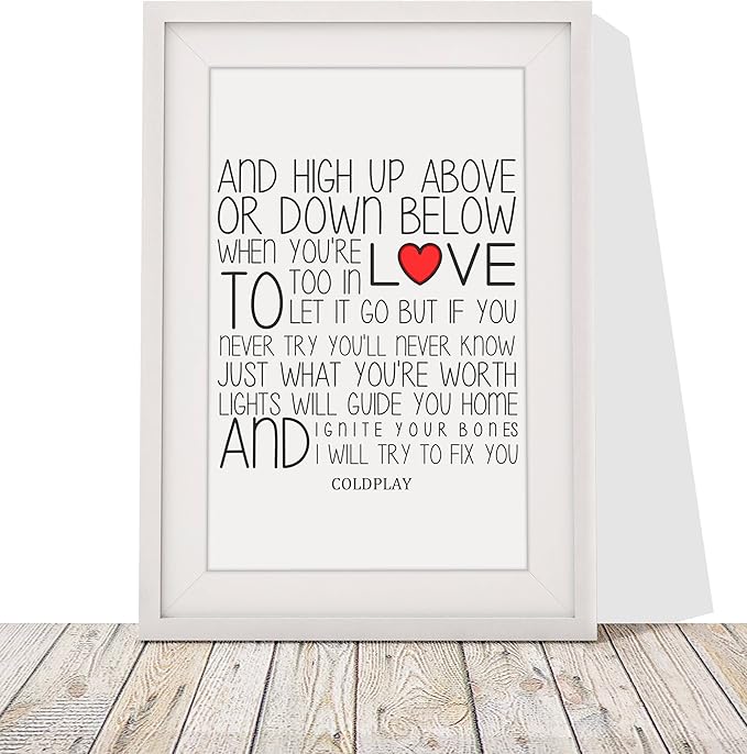 Amazon.de: Coldplay Fix you Songtext gerahmtes Bild A4 Print und 11 x