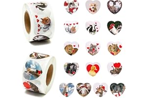 BeYumi 1000Pcs Valentine's Day Realistic Animal Stickers in 2 Rolls for Kids Valentine Animal Heart Decals Waterproof Vinyl Labels for Greeting Card Envelope Scrapbooking Party Decor Gift Girls Teens