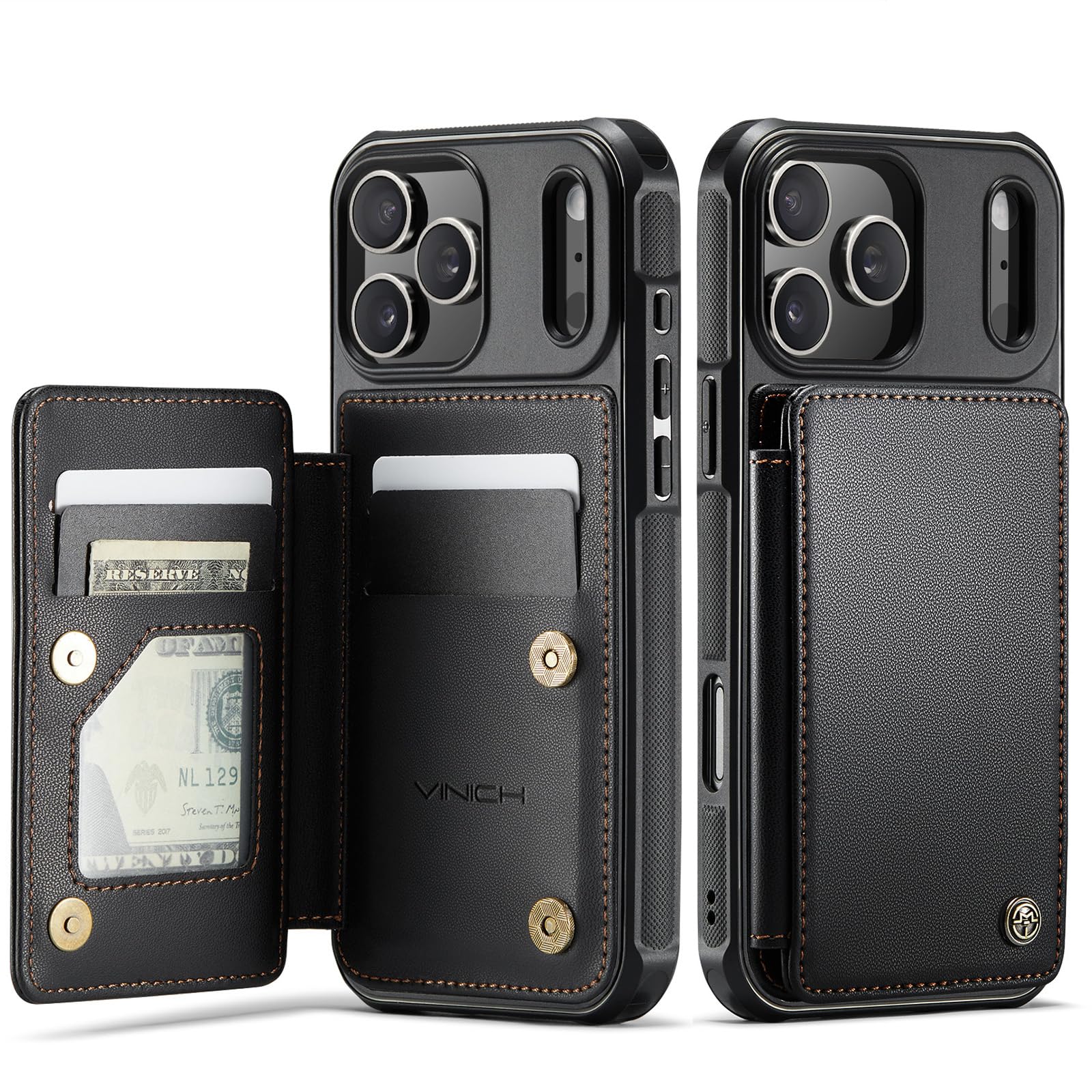 Photo 1 of Vinich for iPhone 17 Pro Wallet Case with Card Holder, RFID Blocking Credit Slots Kickstand Shockproof Phone Cover Fit for iPhone 17 Pro 6.3" Black