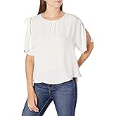 Vince Camuto Women's Split Sleeve Drop Shoulder Rumple Georgette Blouse, Pearl Ivory, Extra Small