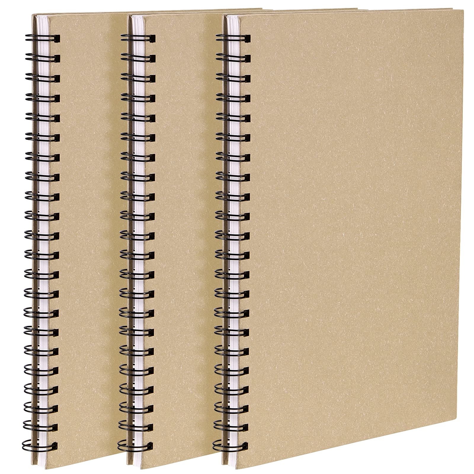 JEUIHAU 3 PCS A4 Spiral Sketchbook, 128gsm Blank Kraft Spiral Bound Hardback Notebook, Kraft Cover Sketch Book for Portrait, Sketching, Drawing, Scrapbooking, 120 Pages(60 Sheets)