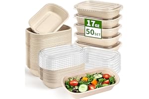 Ocmoiy 50 Pack 17 Oz Disposable Paper Meal Prep Food Containers with Lids for Salad, Lunch, Pasta, Burrito, Chipotle, Leftovers, Take Out, Microwaveable and Freezable, 50 Bowls 50 Lids