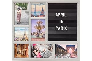 Melannco Customizable Letterboard 7-Opening Photo Collage, 15 x 17 inch, Distressed Grey