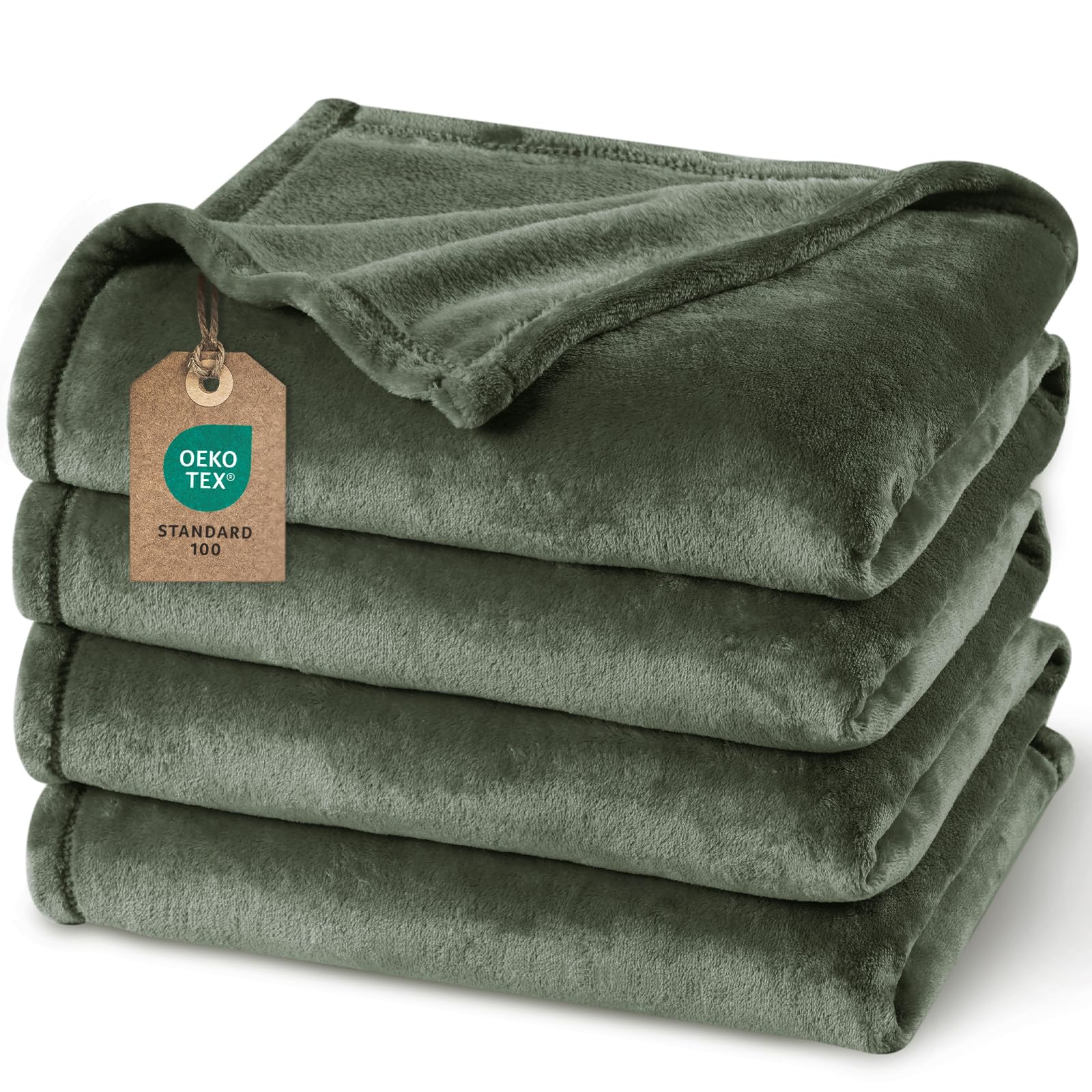 PHF Ultra Soft Fleece Blanket Double Size 150 x 200cm, No Shed No Pilling Luxury Plush Cozy Flannel 280GSM Lightweight Throw Blanket for Bed, Couch, Chair, Sofa Suitable for All Season, Olive Green — image 1