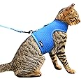 Cat Harness and Leash for Walking Escape Proof Breathable Mesh Fabric, Solid Blue, Extra Large, Adjustable Cat Walking Jackets, Padded Stylish Cat Vest