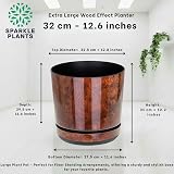 KORAD Extra Large Wood Effect Flower Planter Gloss Pot with Saucer 32 cm view 2