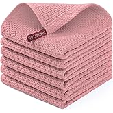 Homaxy 100% Cotton Waffle Weave Kitchen Dish Cloths, Ultra Soft Absorbent Quick Drying Dish Towels, 12 x 12 Inches, 6-Pack, Dried Rose