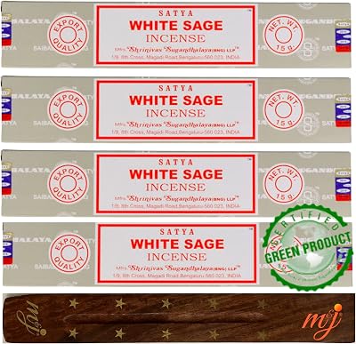 Satya Nag Champa White Sage Incense Sticks x4 with M&J Holder