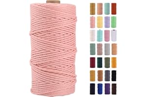 MAOQIAN Meat Pink Macrame Cord 3mm x 109Yards,Colored Cotton Rope Colorful Cotton Cord Soft Craft Cord Twine for Wall Hanging Plant Hangers Crafts Decorative Projects