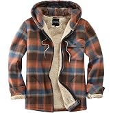 Elesuit Men's Full Zip Fleece Flannel Jacket Shirt Plaid Cotton Hoodie Coat | Mens Plaid Sherpa Lined Full zip Jackets Long Sleeve Warm Fall Winter Coat