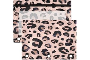 Kcldeci Pencil Pouch for 3 Ring Binder, Snow Leopard Beige 2 Pack Binder Pencil Pouch with Clear Window Pencil Bags with Zipper Pencil Case for Binder