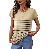 Rapbin Women Blouses Spring Tops for Women 2026 Cap Sleeve Sweater Crew Neck Summer Outfits Dressy Casual