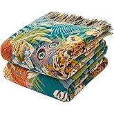 LUTBM Throw Blanket for Couch Sofa Soft Cotton Blankets for Bedroom Living Room All Season Reversible Leopard Embroidery Reversible Breathable Throws Whimsical Home Decor 50"x 60"