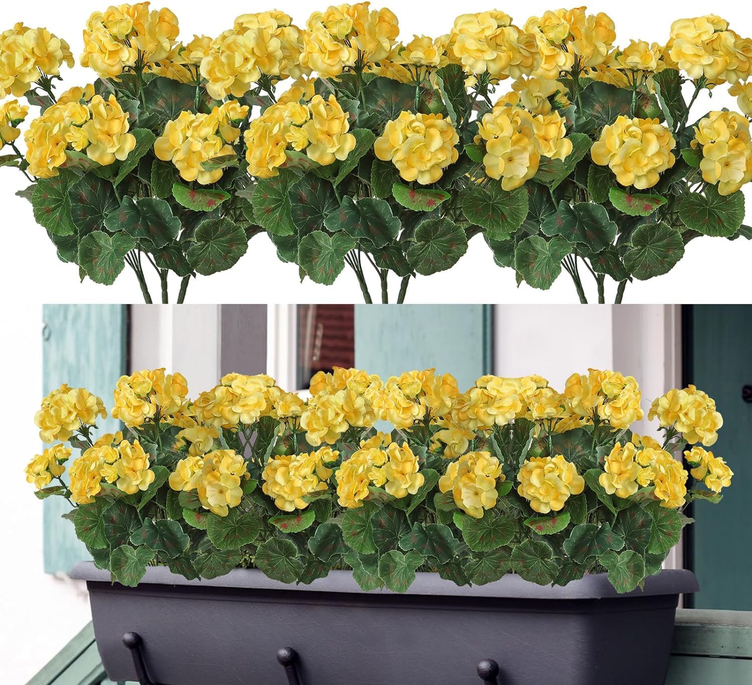 Weldomcor 3 Bundles Artificial Geranium Flowers Outdoor Spring UV Resistant Fake Silk Geranium Flowers No Fade Faux Geranium Artificial Plants for Garden Home Balcony Table Decor (Yellow, 3PCS)