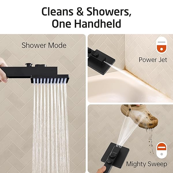 KES BLACK BATHTUB SHOWER FAUCET SET WITH 12″ RECTANGLE RAIN SHOWER HEAD, SHOWER SYSTEM WITH 3-MODES HANDHELD SPRAY AND WATERFALL TUB SPOUT, CUPC ANTI-SCALD VALVE INCLUDED, XB6336S12-BK