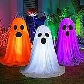 [Timer] Halloween Decoration Outdoor, 3 PCS 16.92 inch DIY Light Up Ghost Kit Crafts, Spooky LED Halloween Ghost Decor for Front Porch Yard Garden Home Table Indoor Party[Orange,Purple and Black]