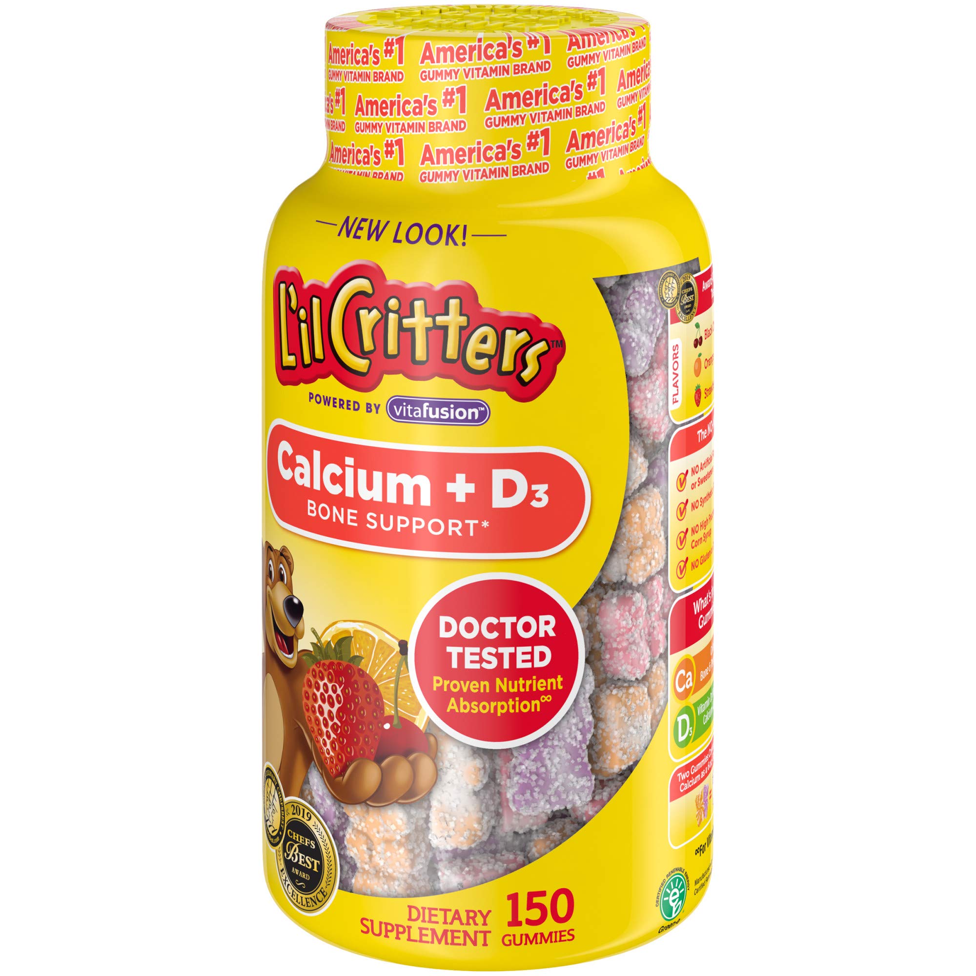 L'il Critters Kids Calcium Gummy Bears with Vitamin D3 Supplement, 150