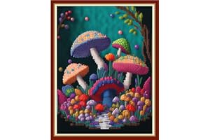 Redxing Stamped Cross Stitch Kits Embroidery kit for Beginners Adults Full Range of Embroidery Patterns Starter Kits DIY Printed Cross Stitch Kits Needlepoint Kits 11CT-Mushrooms 15.7x19.7 inch