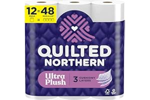 Quilted Northern Ultra Plush Toilet Paper, 12 Mega Rolls = 48 Regular Rolls, 3X Thicker*, 3 Ply Soft Toilet Tissue (Packaging May Vary)