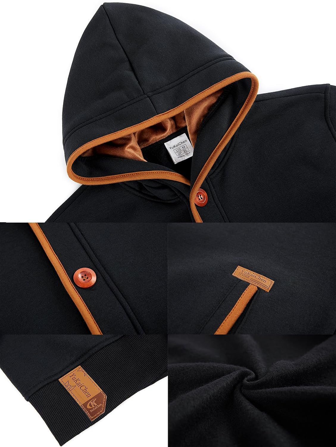 YuKaiChen Men's Fleece Hoodie Button-up Jacket Hooded Sweatshirt at  Men’s Clothing store